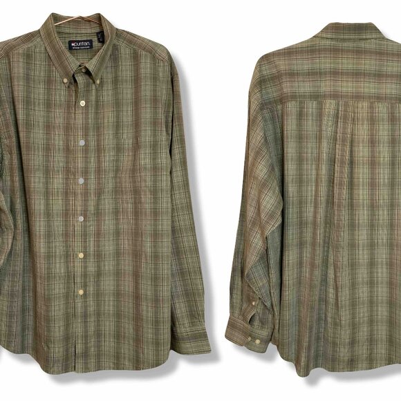 Vintage Puritan Collar Button Up Pocket Plaid Long Sleeve Men L 42/44 Green - Picture 1 of 5